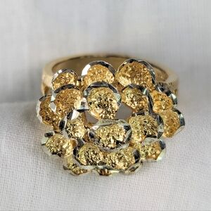 Vintage Gold Over Silver Cut Out Flower Dome Cocktail Ring Size 6.5